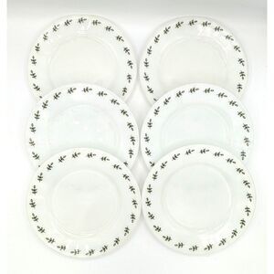 Pyrex Set of 6 Green Leaf Tableware Corning 703 Plates 7-inch